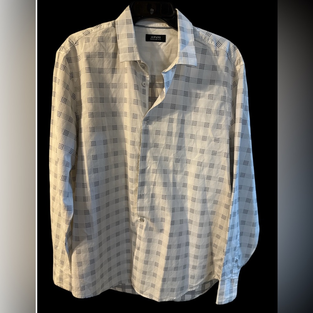 Alfani White and Black Patterned Button-Down Shirt